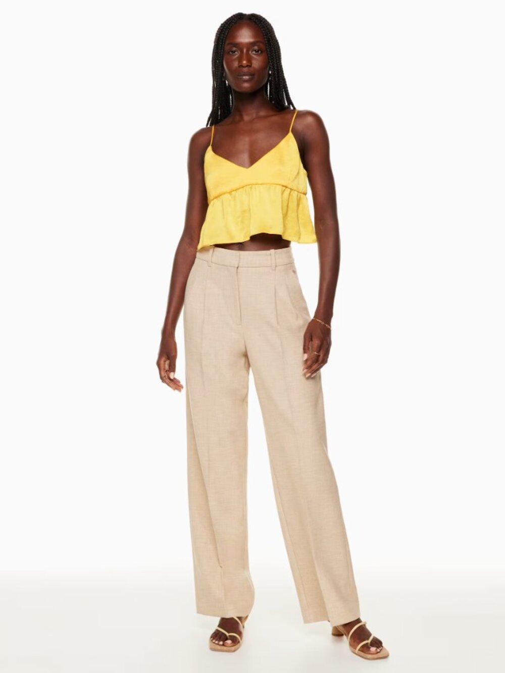 Aritzia LITTLE MOON Lover Gold Yellow Satin Cropped Peplum Tank Top, Size S - Picture 13 of 16
